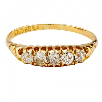 18ct gold Birmingham 1901 Diamond 5 stone Ring size U